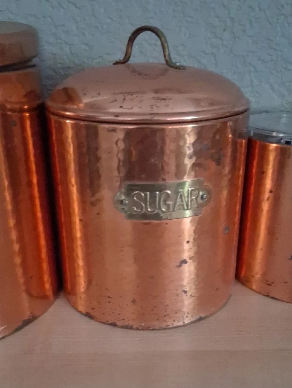 Vintage Copper Kitchen Canister Set - Coffee, Sugar, Flour, Tea For Decor Use.